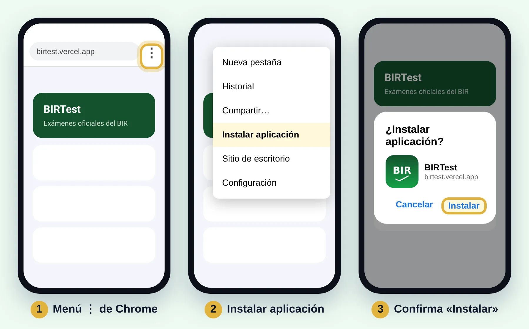 Chrome, menú, Instalar aplicación