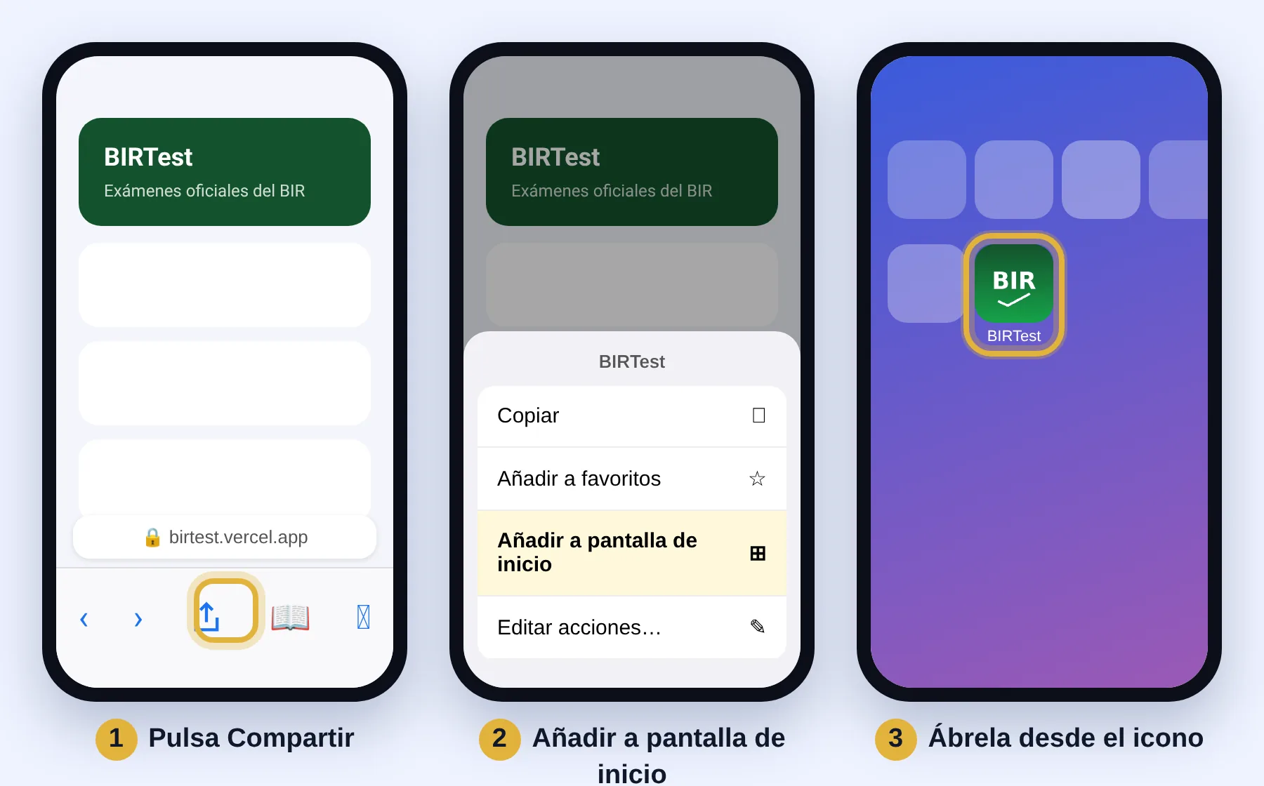 Safari, botón Compartir, Añadir a pantalla de inicio