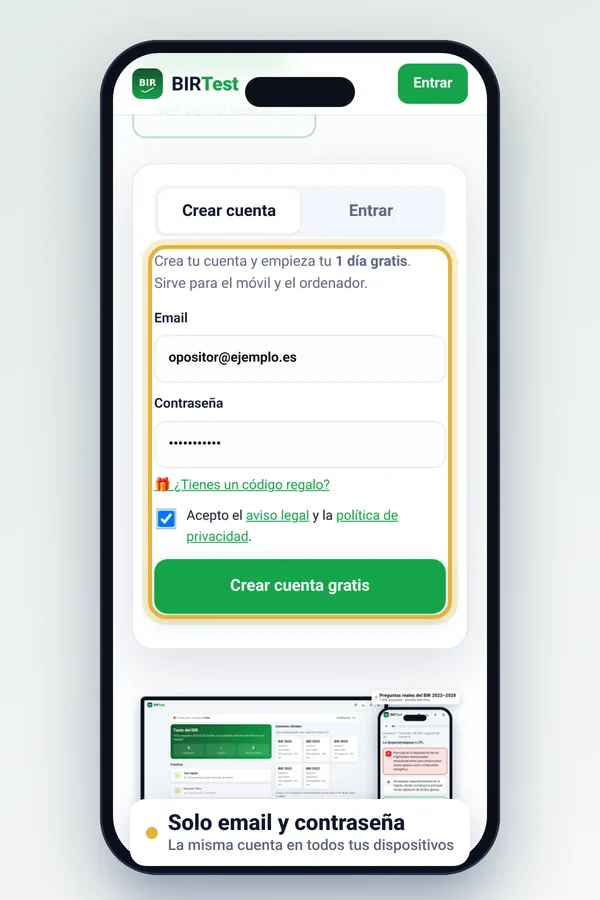 Pantalla de registro